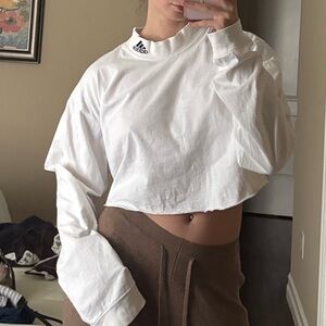 adidas White Cropped Long-Sleeve Crew Top